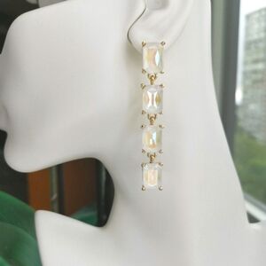 Long White Opal Crystal chandelier earrings in gold tone 🆕